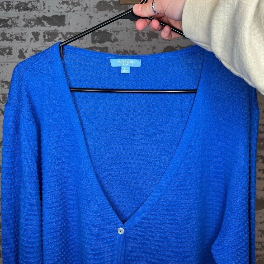 Draper James | women blue button down cardigan Swiss knot